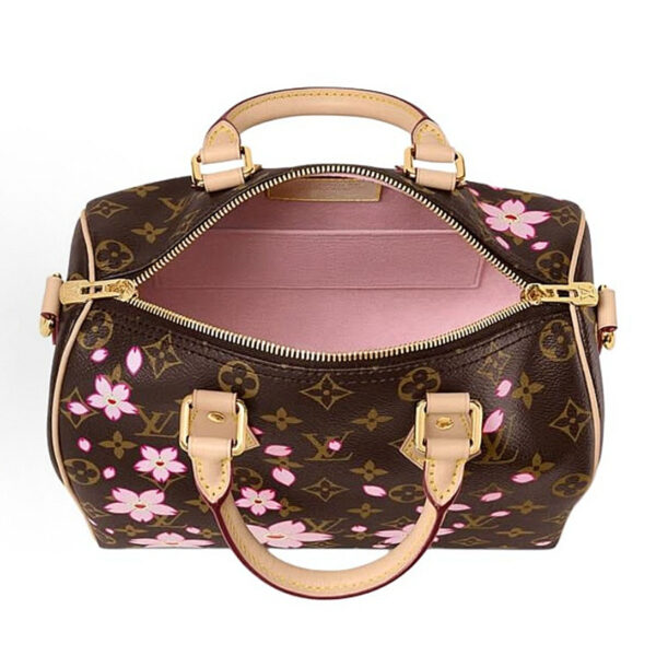 15D5179E-DF5B-954D-DA4E-FA8A221F53DC.jpg LV x Takumi Murakami SpeedyBandouliere CHERRY BLOSSOM gold metal accessories shoulder handbag for women brown