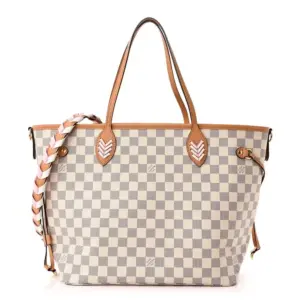 LV Braided Neverfull MM Damier Azur Canvas Orange Interior