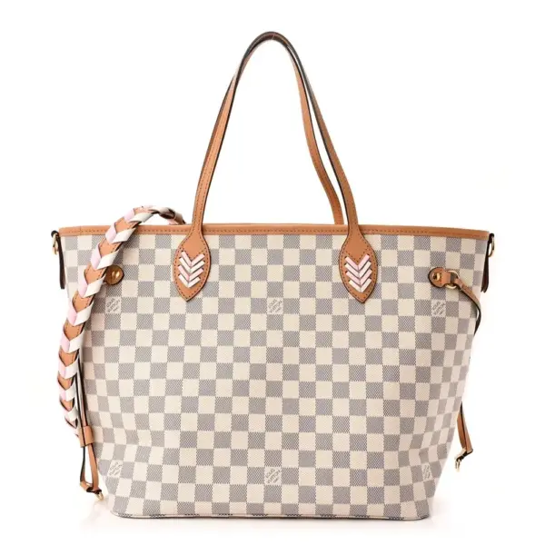 LV Braided Neverfull MM Damier Azur Canvas Orange Interior