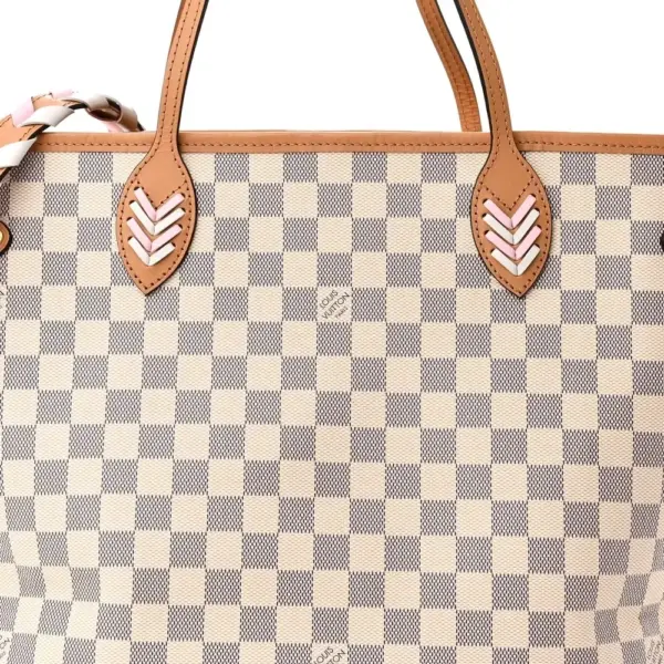 LV Braided Neverfull MM Damier Azur Canvas Orange Interior