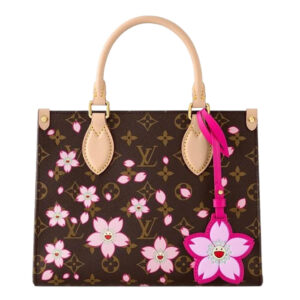 LV x Takumi Murakami Onthego CHERRY BLOSSOM gold metal accessories shoulder handbag for women brown