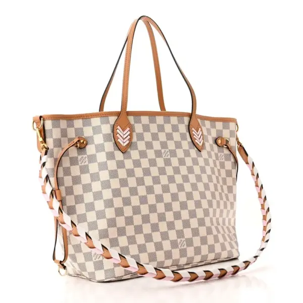 LV Braided Neverfull MM Damier Azur Canvas Orange Interior