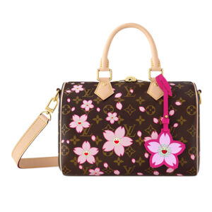 LV x Takumi Murakami SpeedyBandouliere CHERRY BLOSSOM gold metal accessories shoulder handbag for women brown